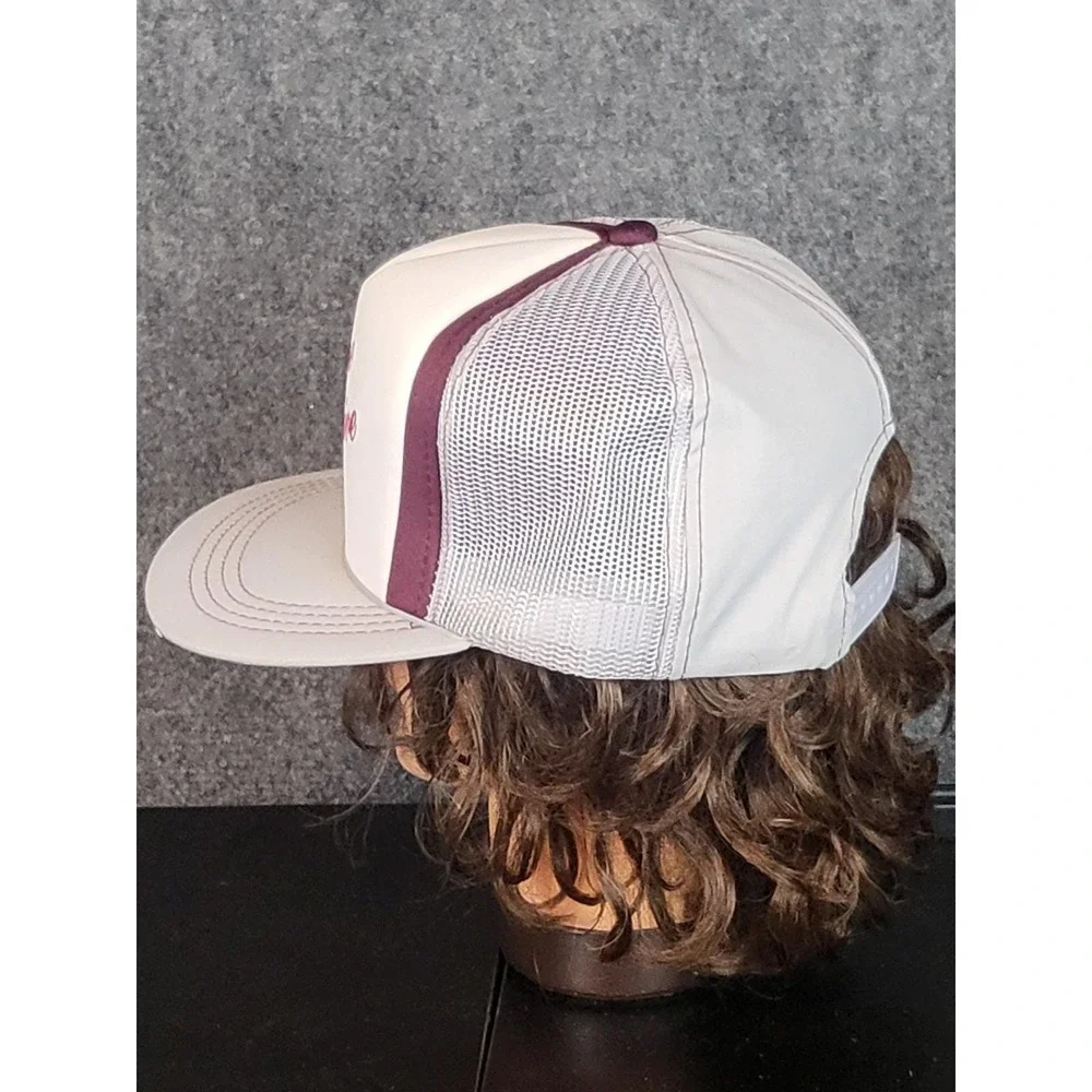 Vintage Headwear Trucker Hat Tardee Impressive White Burgundy Snapback 80s Retro